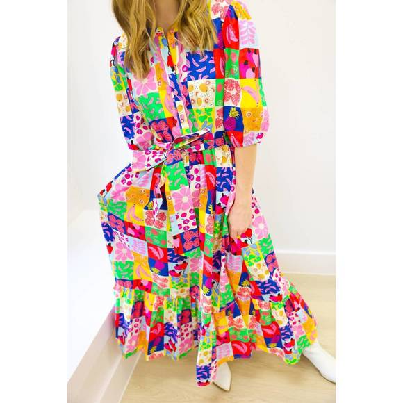 Karlie Floral Stripe Ric Rac Trim Maxi Dress